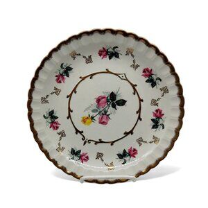 WOOD & SONS Alpine White Ironstone Plate Roses Gold Rim England Vintage 10"